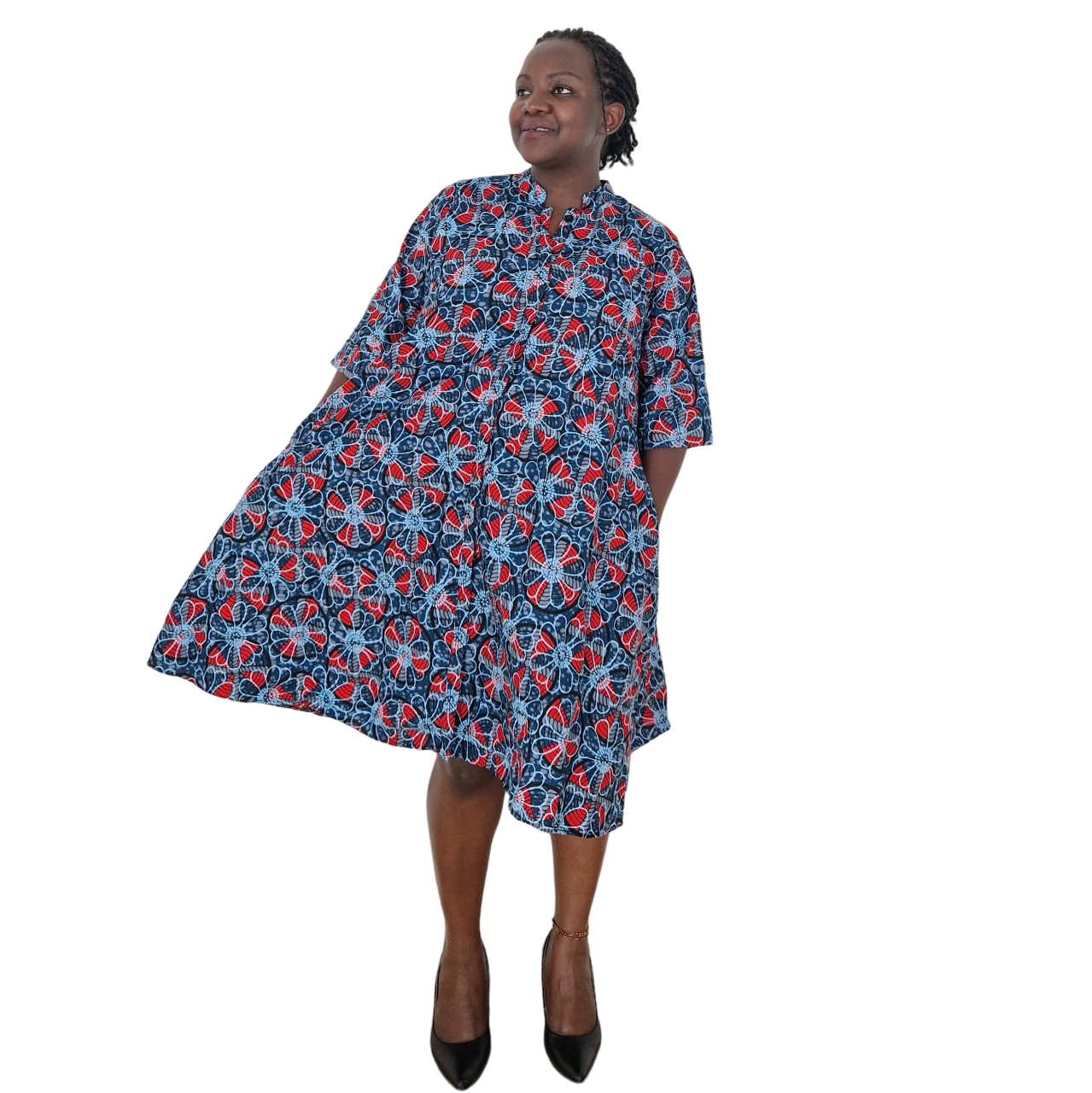 Dahleen African Print Cotton A-Line Dress with Pockets EcoTante Dahleen African Print Cotton A-Line Dress with Pockets EcoTante