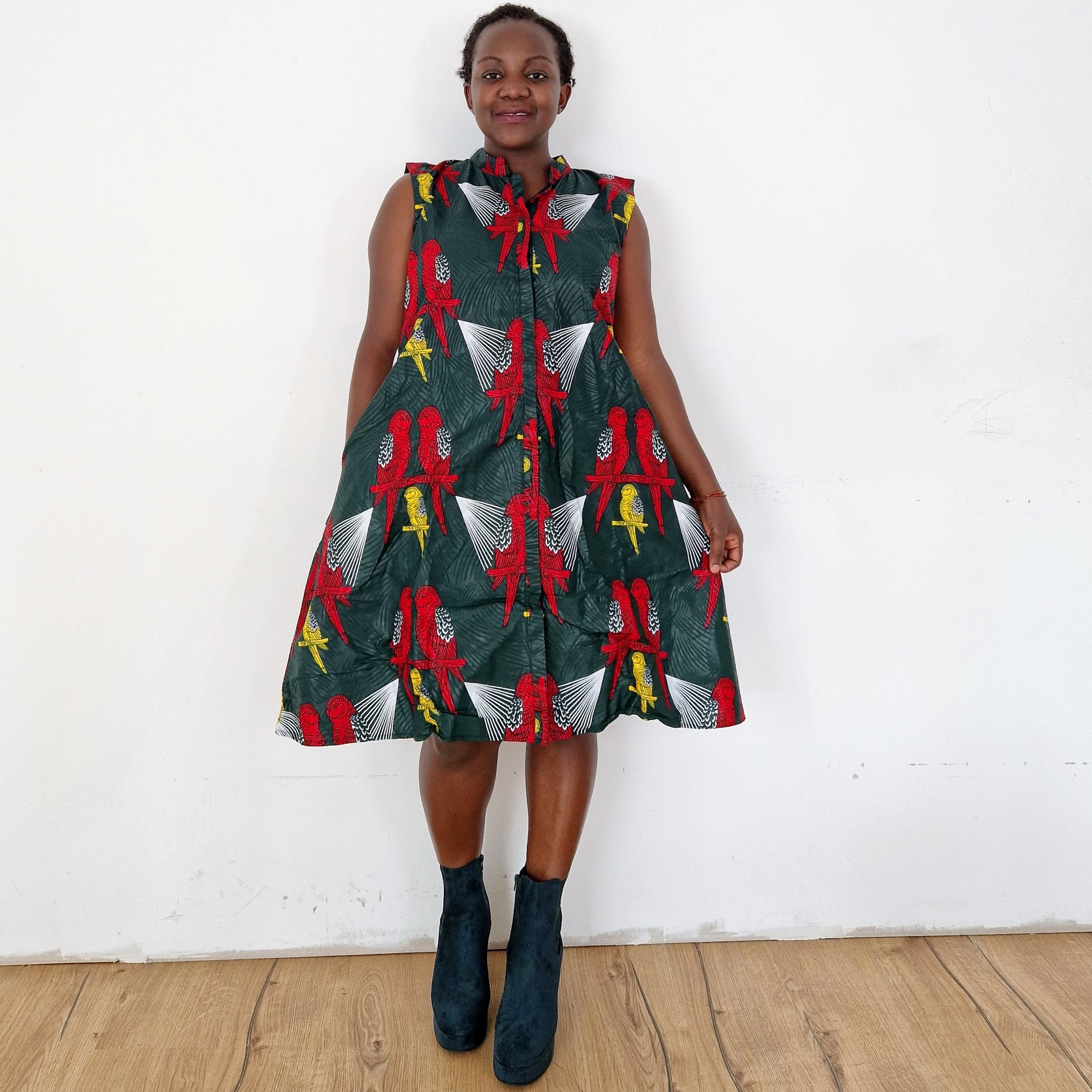 Scarlet Dark Green Sleeveless Kitenge Dress with Pockets EcoTante Scarlet Dark Green Sleeveless Kitenge Dress with Pockets EcoTante