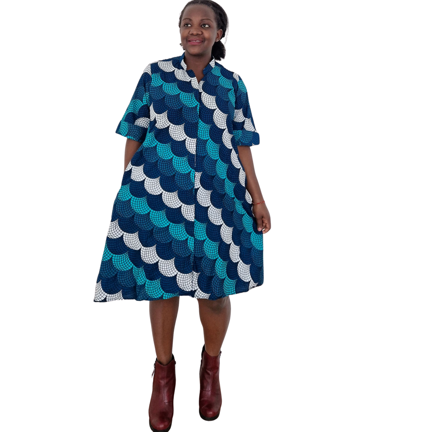 Glee Dress Blue Teal White African Cotton Kitenge A-Line – EcoTante