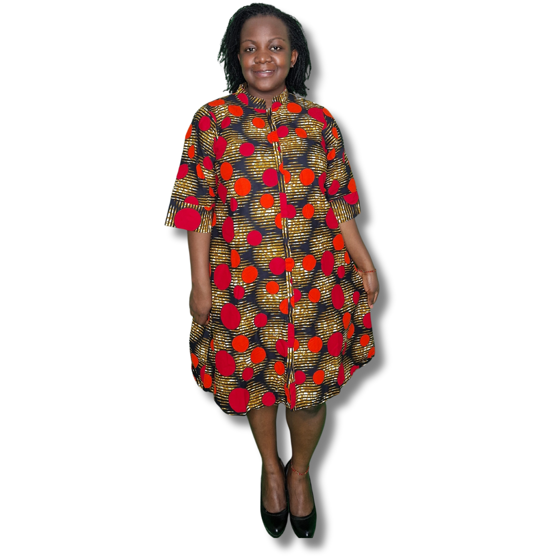 African Polka Dot Kitenge Cotton A-Line Dress with Pockets EcoTante African Polka Dot Kitenge Cotton A-Line Dress with Pockets EcoTante