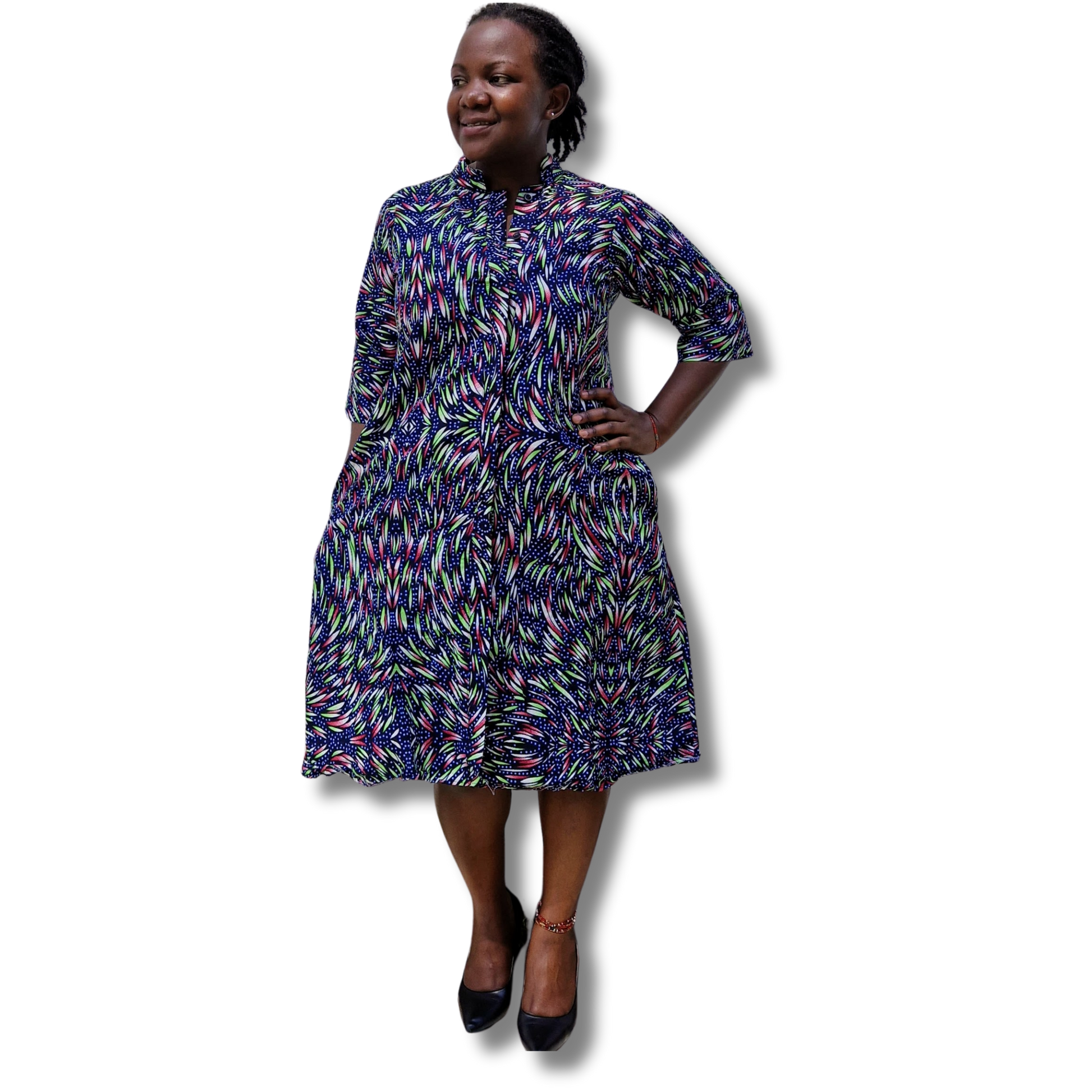 Multicolor African Kitenge Cotton Loose-Fit Elate Dress with Pockets EcoTante Multicolor African Kitenge Cotton Loose-Fit Elate Dress with Pockets EcoTante
