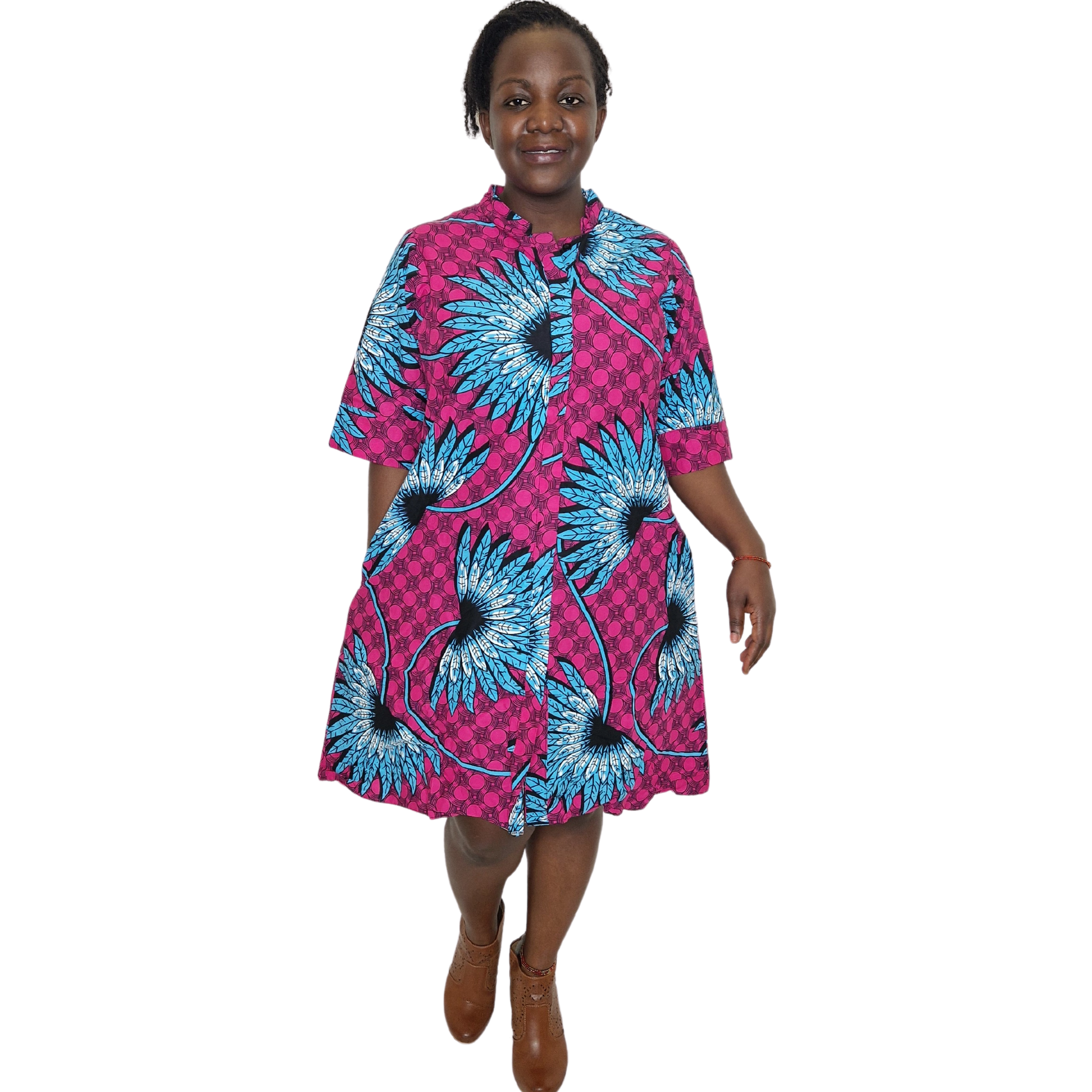 Rosa Pink & Blue Kitenge Cotton A-Line Dress with Pockets – EcoTante
